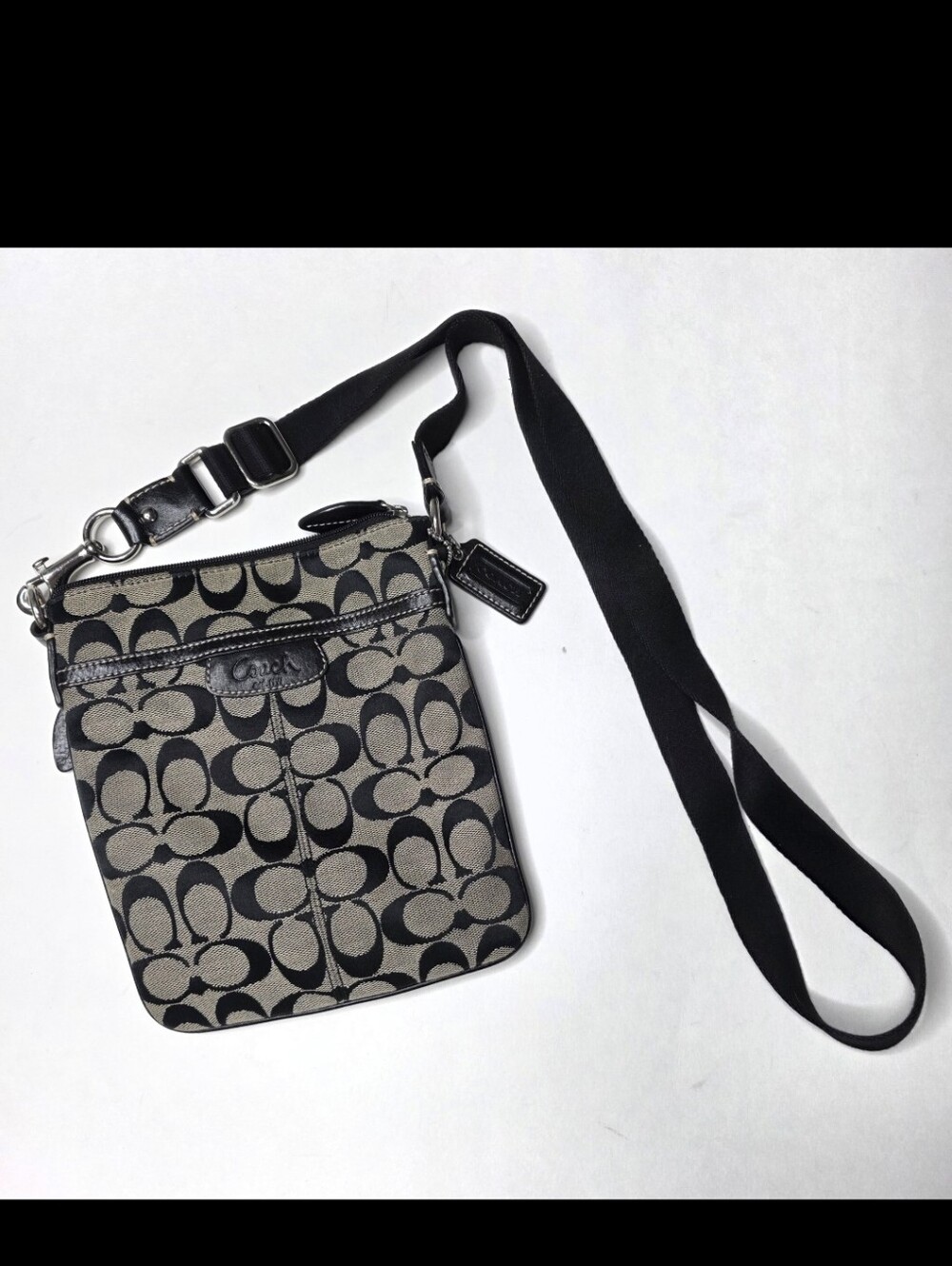 Vintage Coach Signature Monogram Crossbody Logo Bag Black Gray